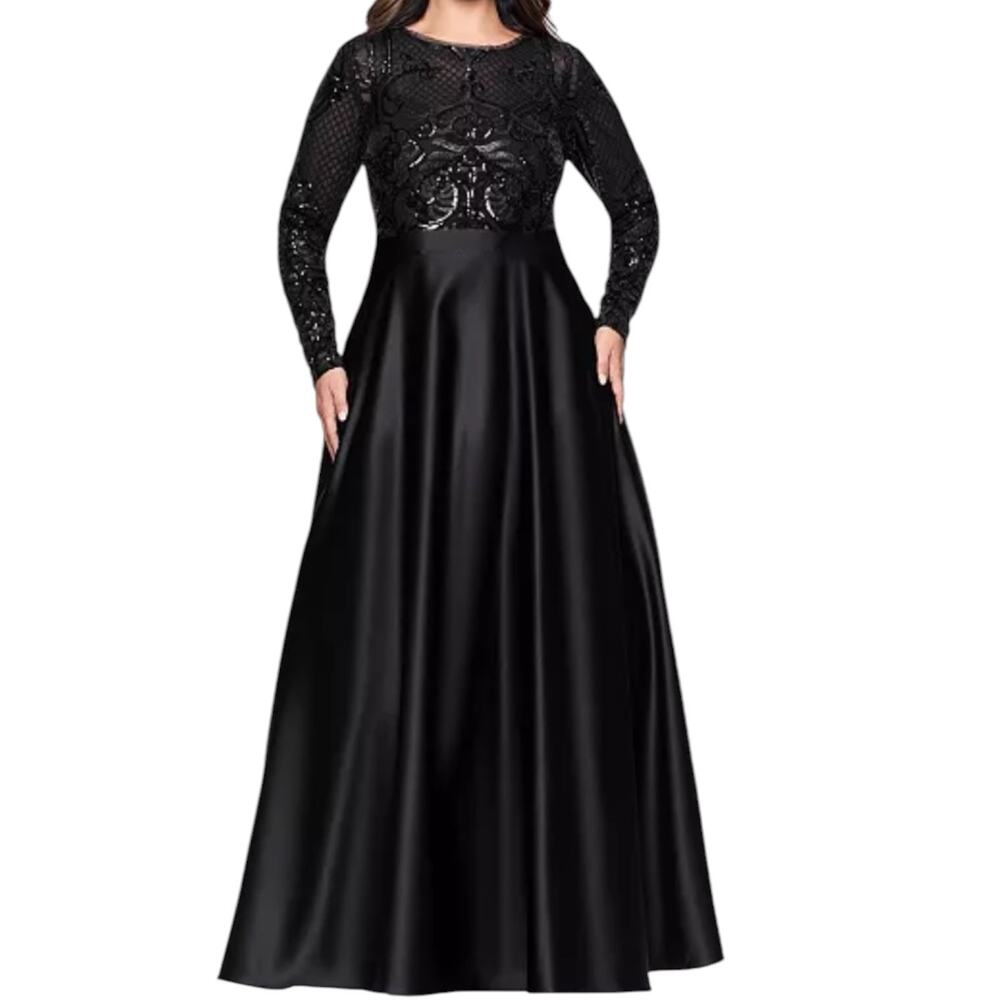 NWOT Betsy & Adam Sequin Long Sleeve Ball Gown Black Size 8 - Picture 1 of 10